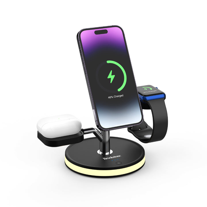 Brookstone 3-in-1 Wireless Charging Station Magnetic Charging Fast Wireless Charger Stand for iPhone 15,14,13,12 Pro Max Series, All iWatch Series & Android Phone with Qi Charging