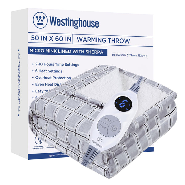 Westinghouse Heated Blanket Plaid Sherpa Micro Mink Lined Brookstone