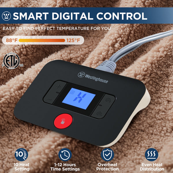 Westinghouse Electric Warming Blanket Ultra Soft and Cozy Sherpa