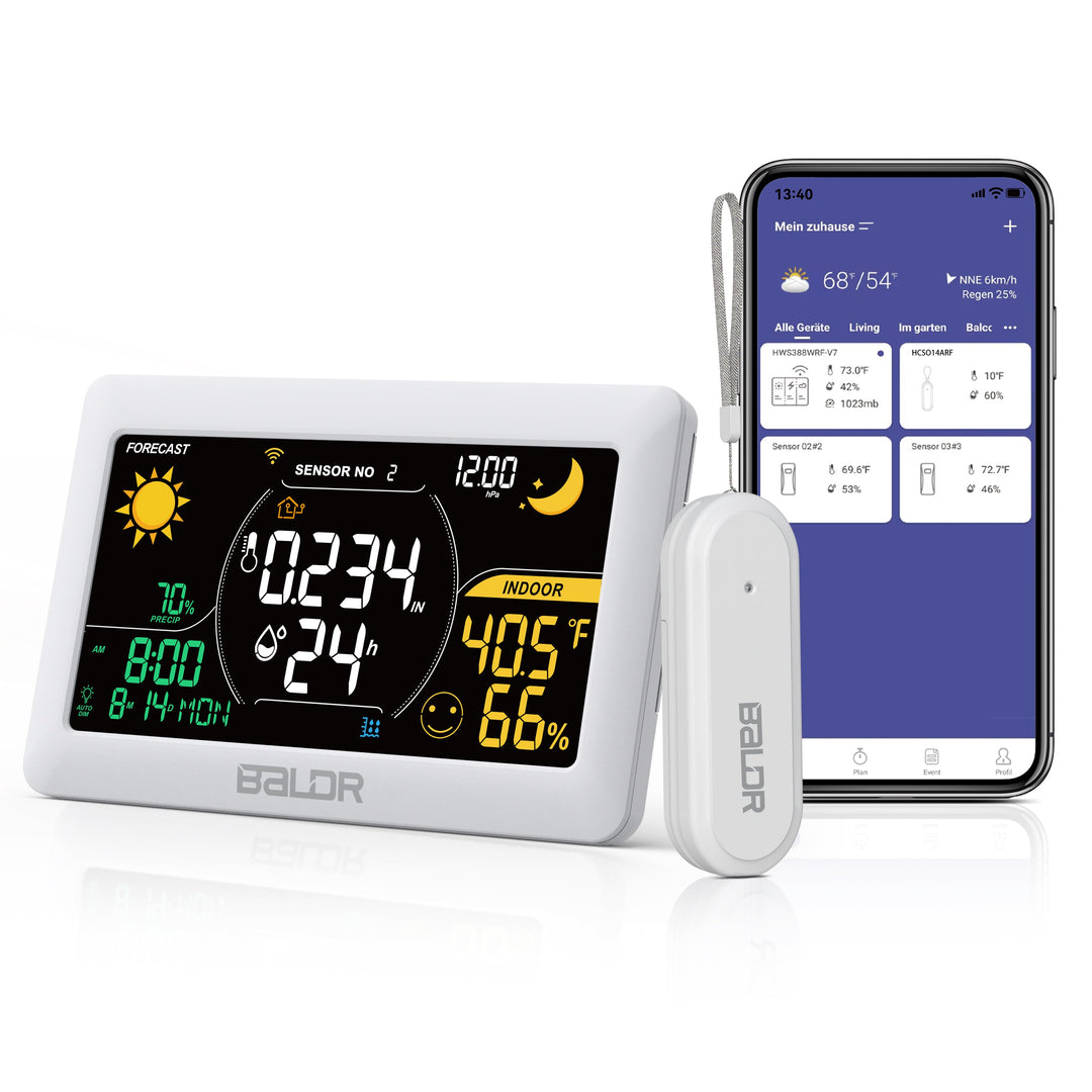 BALDR Wi-Fi Weather Station – Smart Indoor & Outdoor Thermometer with App & Real-Time Forecast