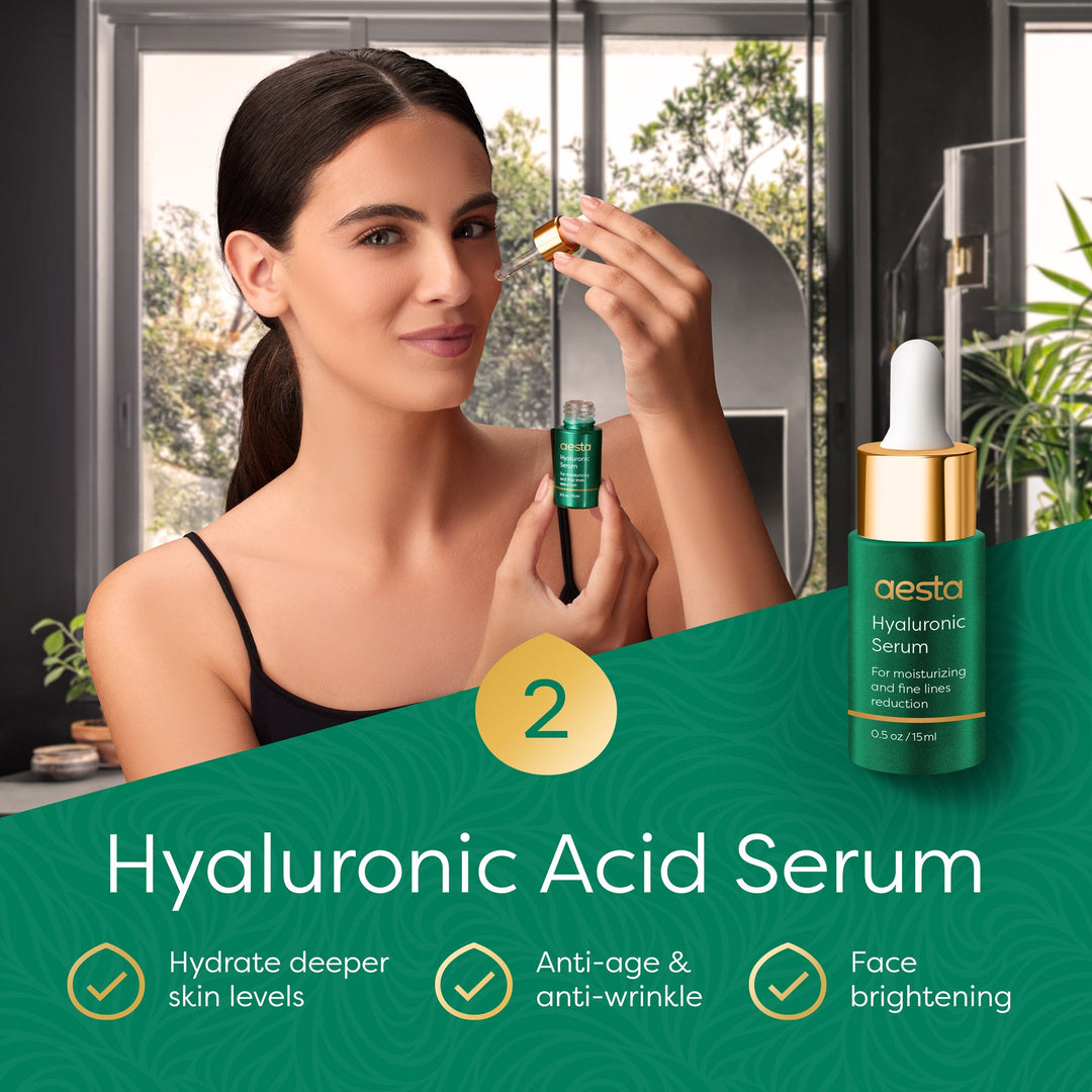 Aesta Green Tea Mask Stick + Hyaluronic Acid Serum for Face Treatment | Gradual Blackhead Remover | Pore-Cleaning, Detoxifying Face Mask, Skin Care Face Serum W/ Anti Aging and Anti Wrinkle Effects
