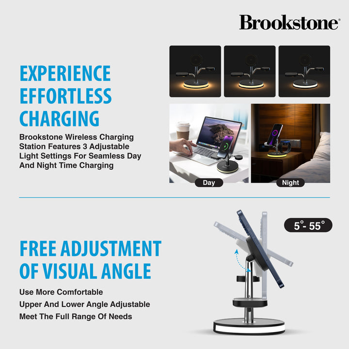 Brookstone 3-in-1 Wireless Charging Station Magnetic Charging Fast Wireless Charger Stand for iPhone 15,14,13,12 Pro Max Series, All iWatch Series & Android Phone with Qi Charging