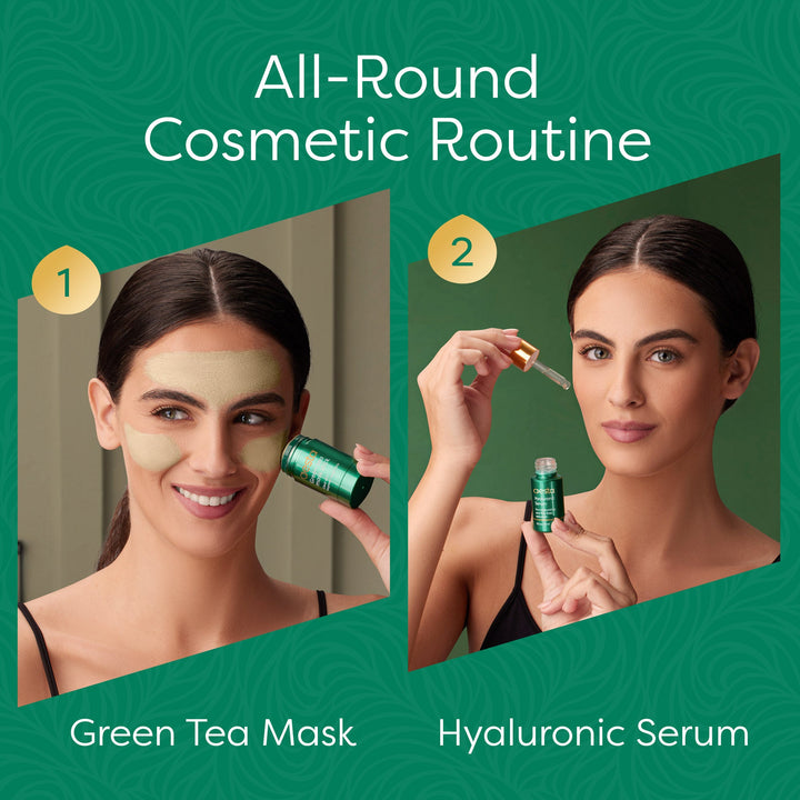 Aesta Green Tea Mask Stick + Hyaluronic Acid Serum for Face Treatment | Gradual Blackhead Remover | Pore-Cleaning, Detoxifying Face Mask, Skin Care Face Serum W/ Anti Aging and Anti Wrinkle Effects