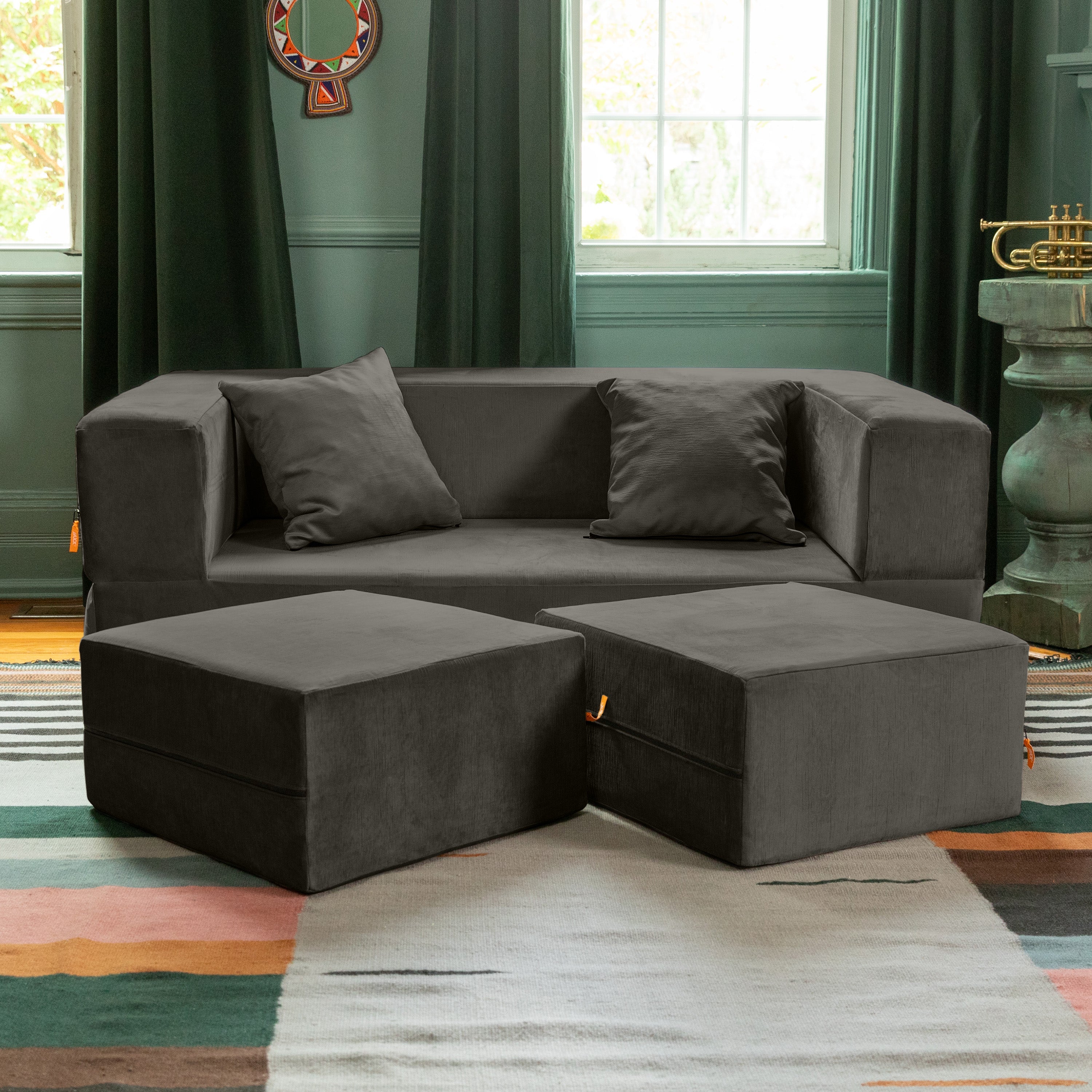 Jaxx Zipline Convertible Sleeper Loveseat & Ottomans – Brookstone
