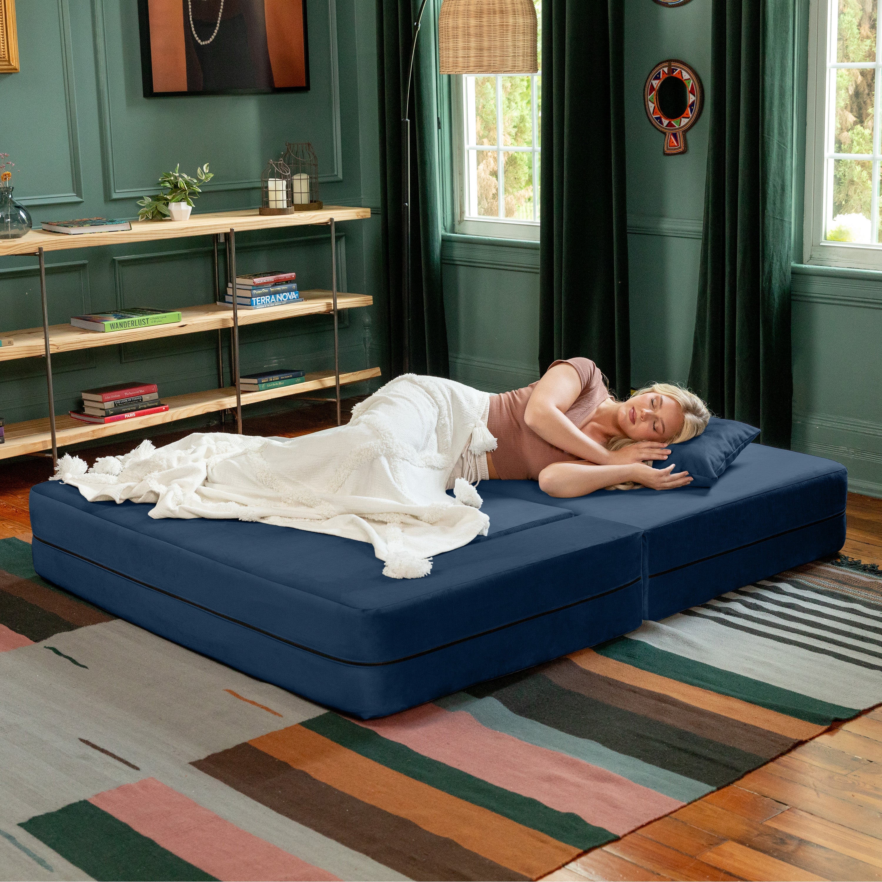 Jaxx Zipline Convertible Sleeper Loveseat & Ottomans – Brookstone