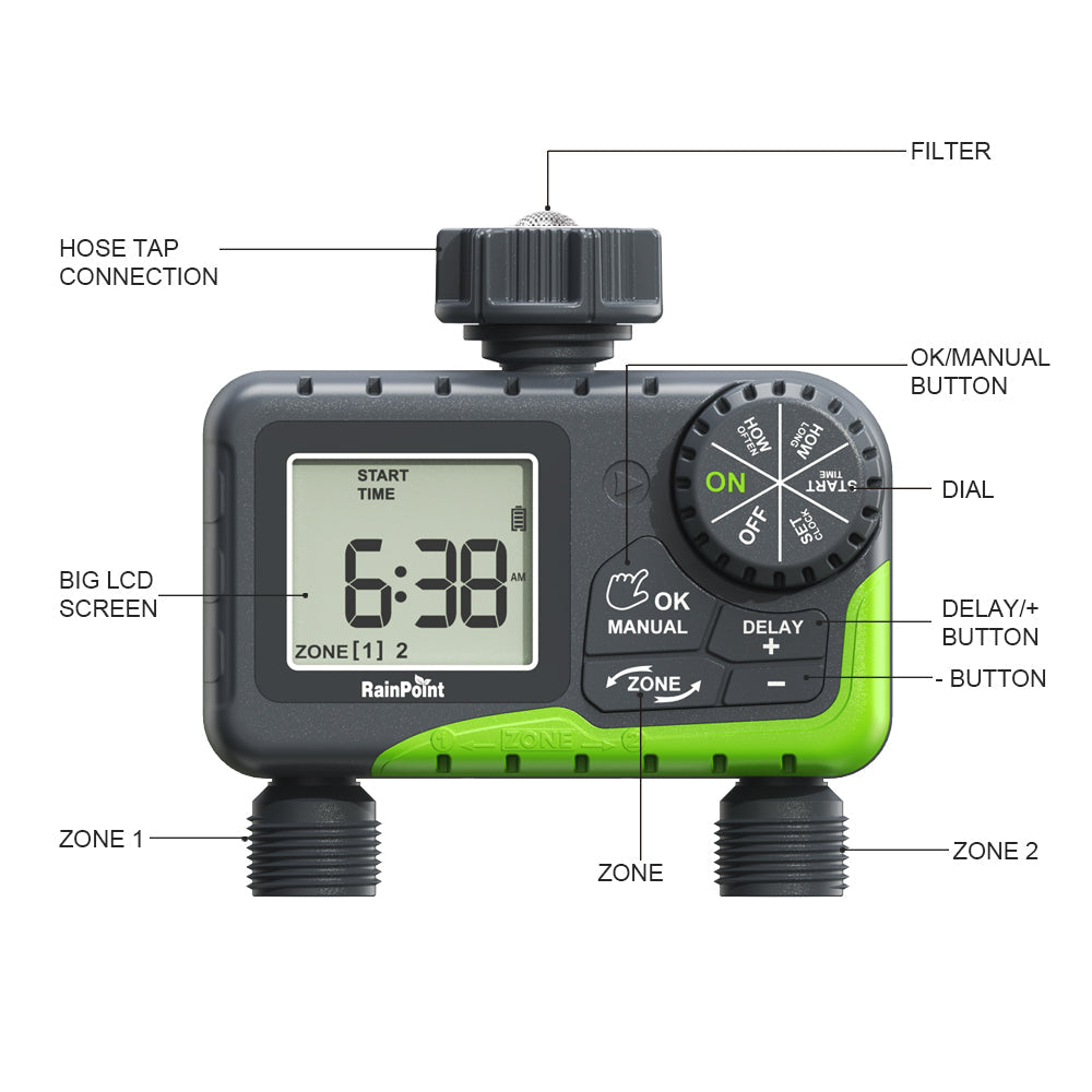 RAINPOINT 2-Zone Smart Water Timer for Garden Hose