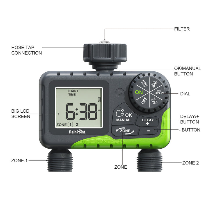 RAINPOINT 2-Zone Smart Water Timer for Garden Hose