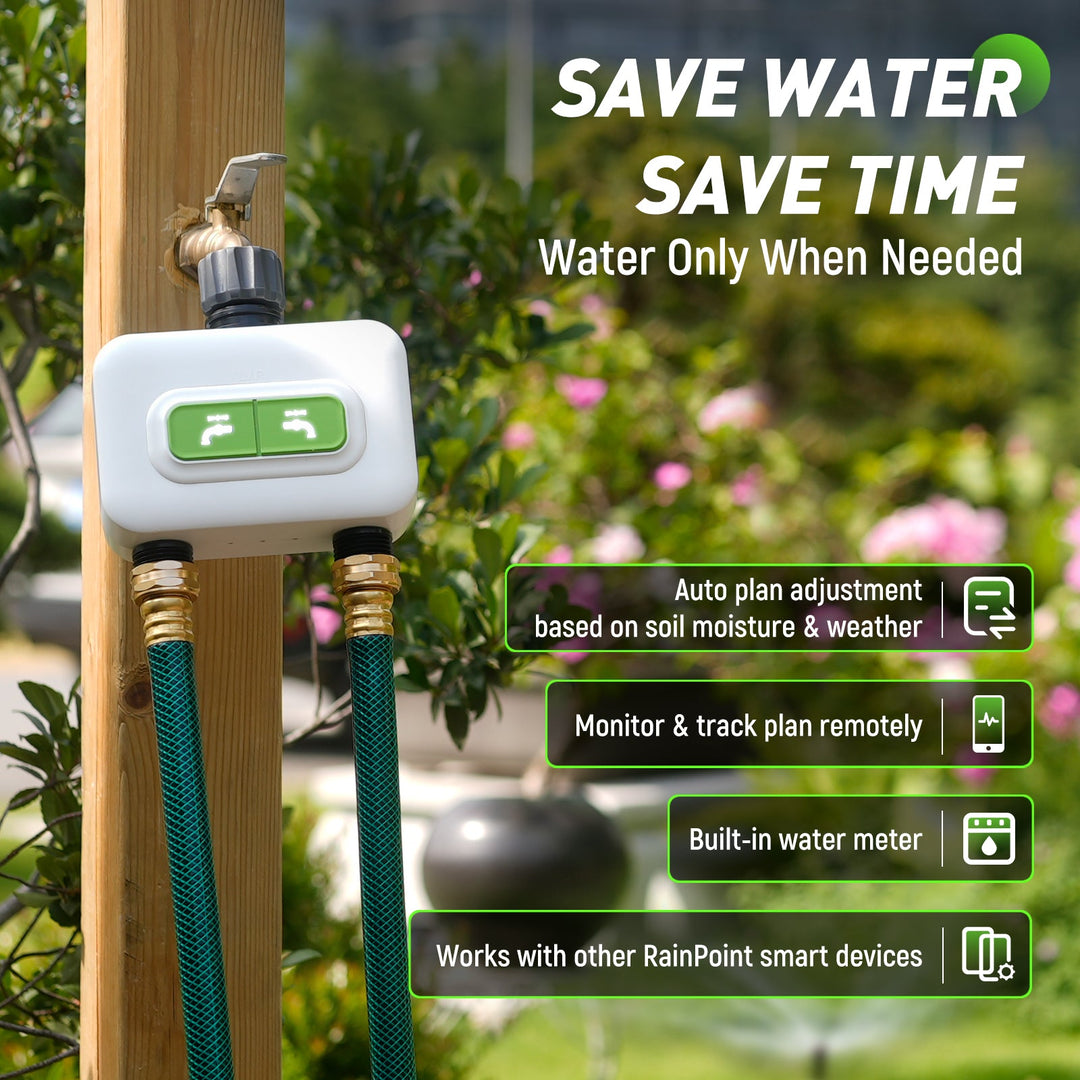 2-Zone Wireless Smart Water Timer with Hub for Outdoor Irrigation