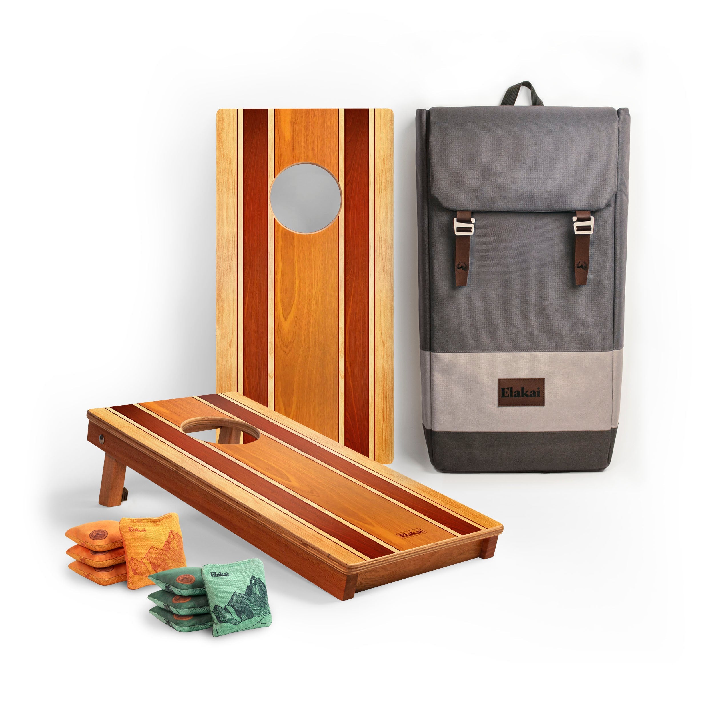 1ft x 2ft Graphic Wood Travel Cornhole Set | Natural Surf Beach