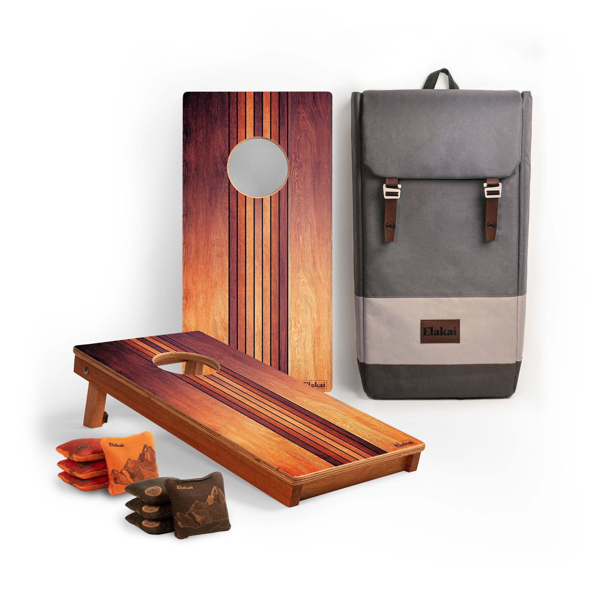 1ft x 2ft Graphic Wood Travel Cornhole Set | Natural Surf Beach