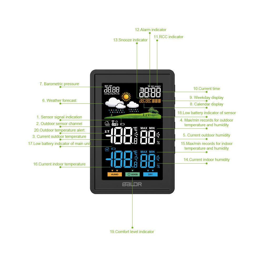 BALDR Weather Station Wireless Indoor Outdoor Thermometer
