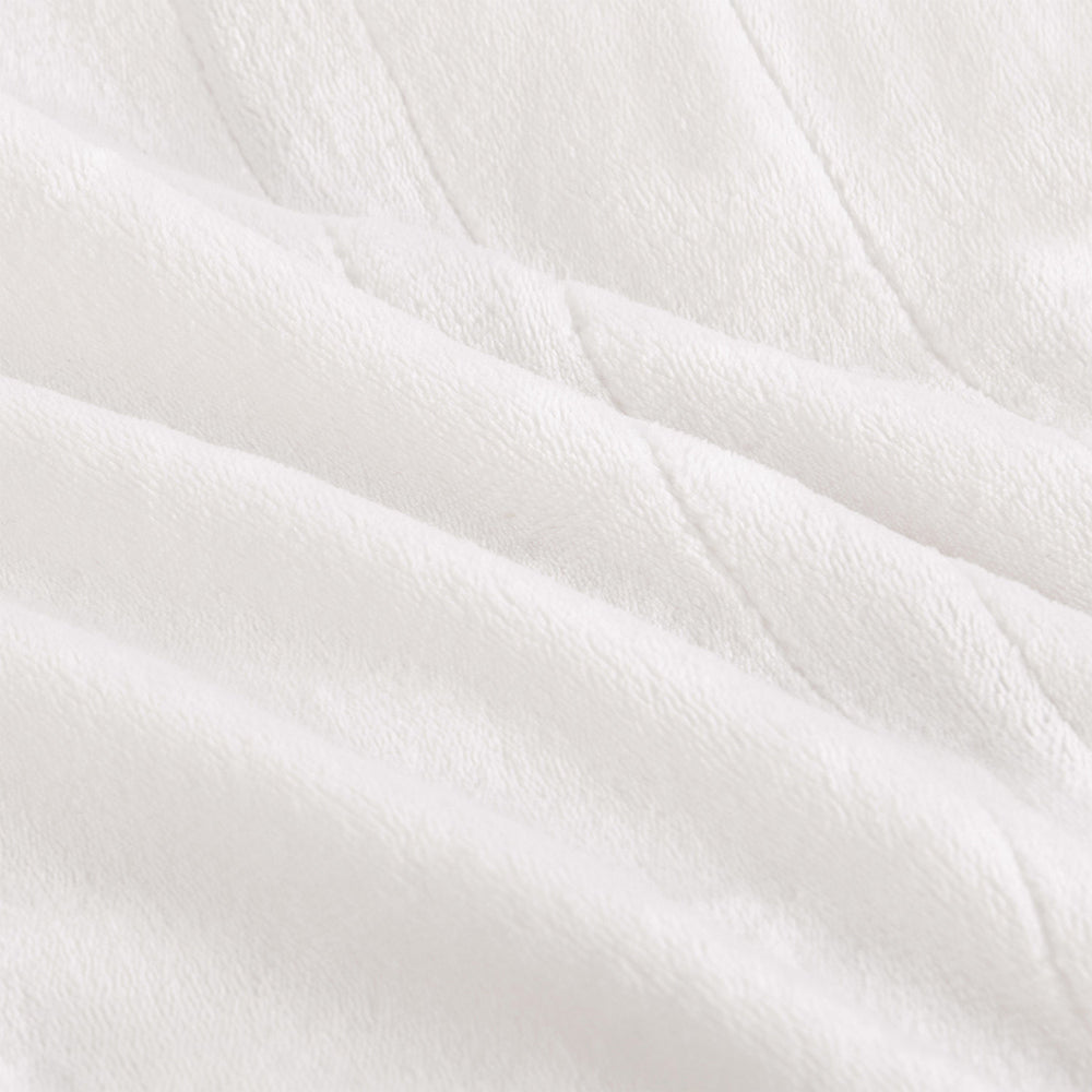Close-up texture of the ivory oversized heated throw.