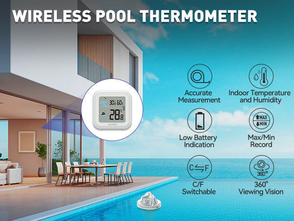 RAINPOINT Wireless Pool Thermometer – Accurate Swimming Pool & Pond Temperature Monitor