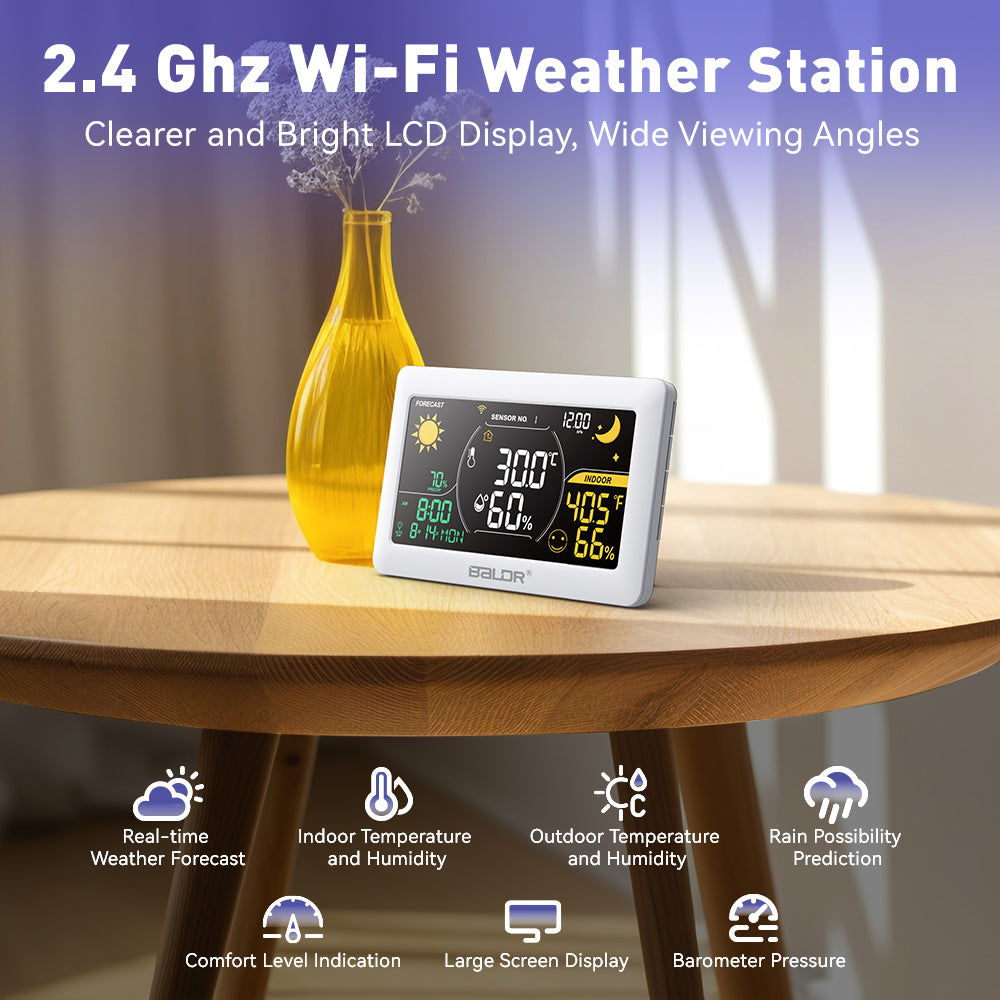 BALDR Wi-Fi Weather Station – Smart Indoor & Outdoor Thermometer with App & Real-Time Forecast