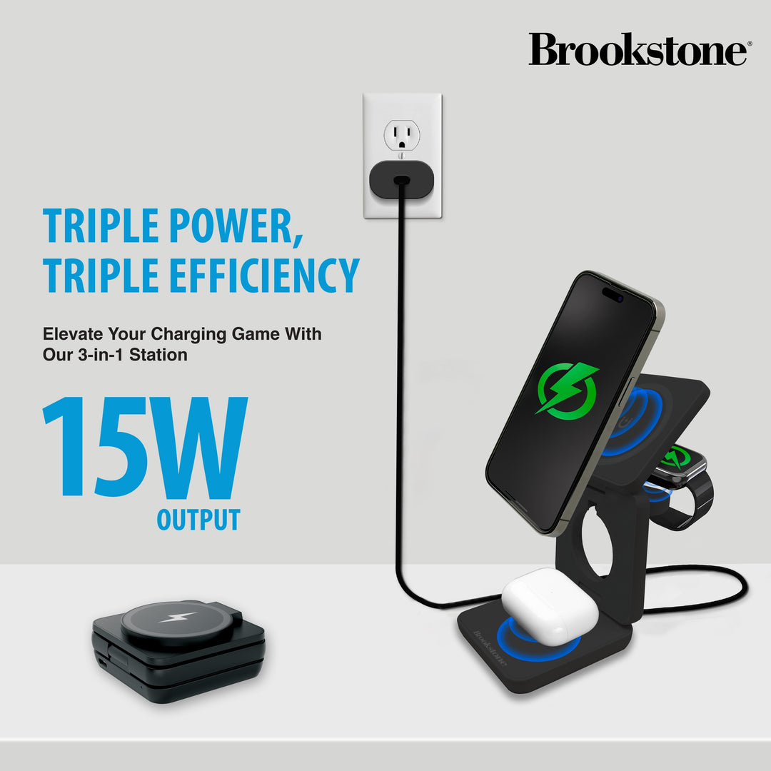 Brookstone Ultra Compact Foldable 3-in-1 Wireless Charging Station