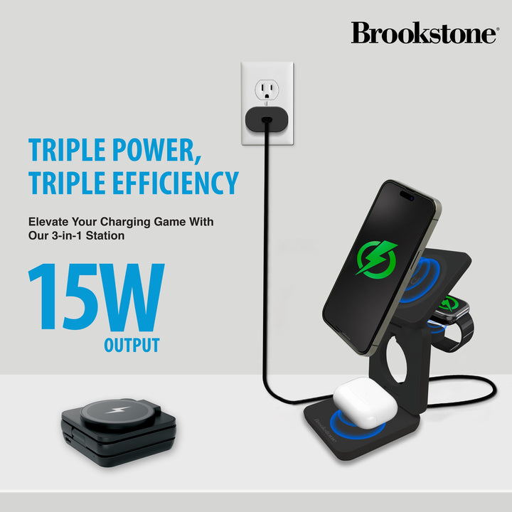 Brookstone Ultra Compact Foldable 3-in-1 Wireless Charging Station