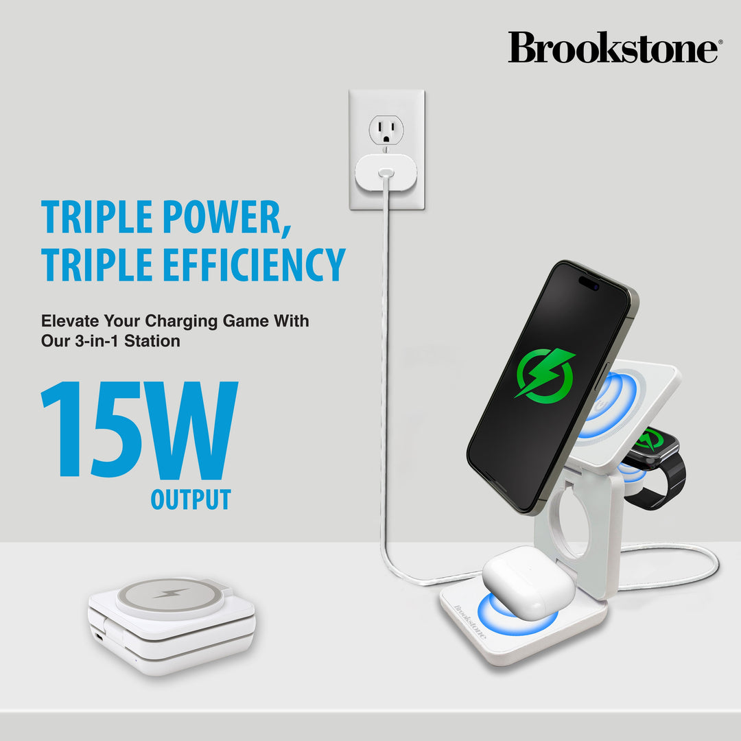 Brookstone Ultra Compact Foldable 3-in-1 Wireless Charging Station