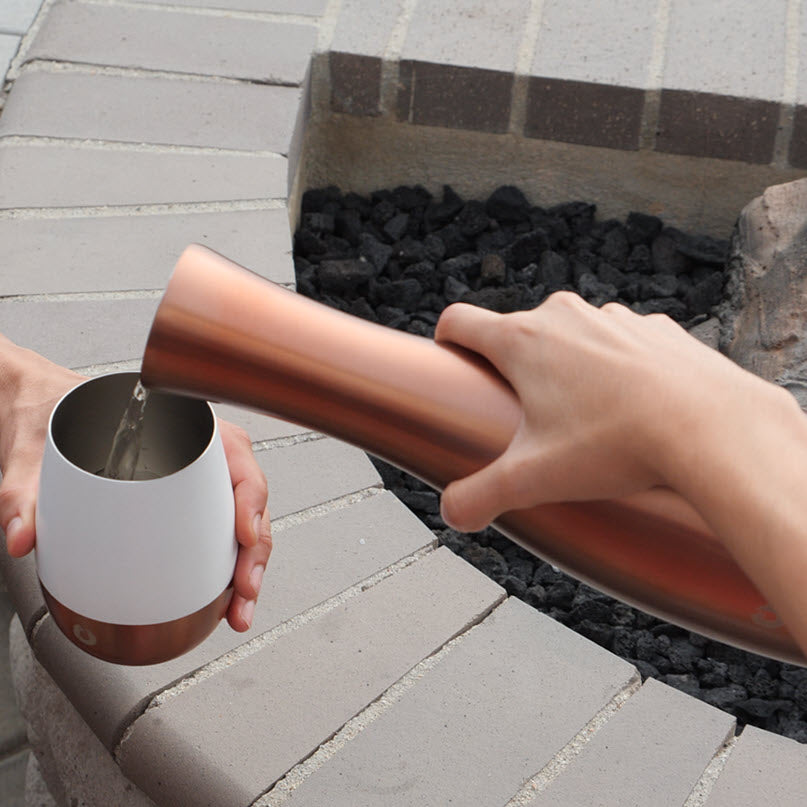 Stainless Steel Carafe and Wine Glass Set, Gold and White