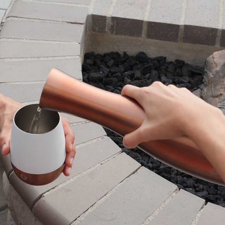 Stainless Steel Carafe and Wine Glass Set, Gold and White