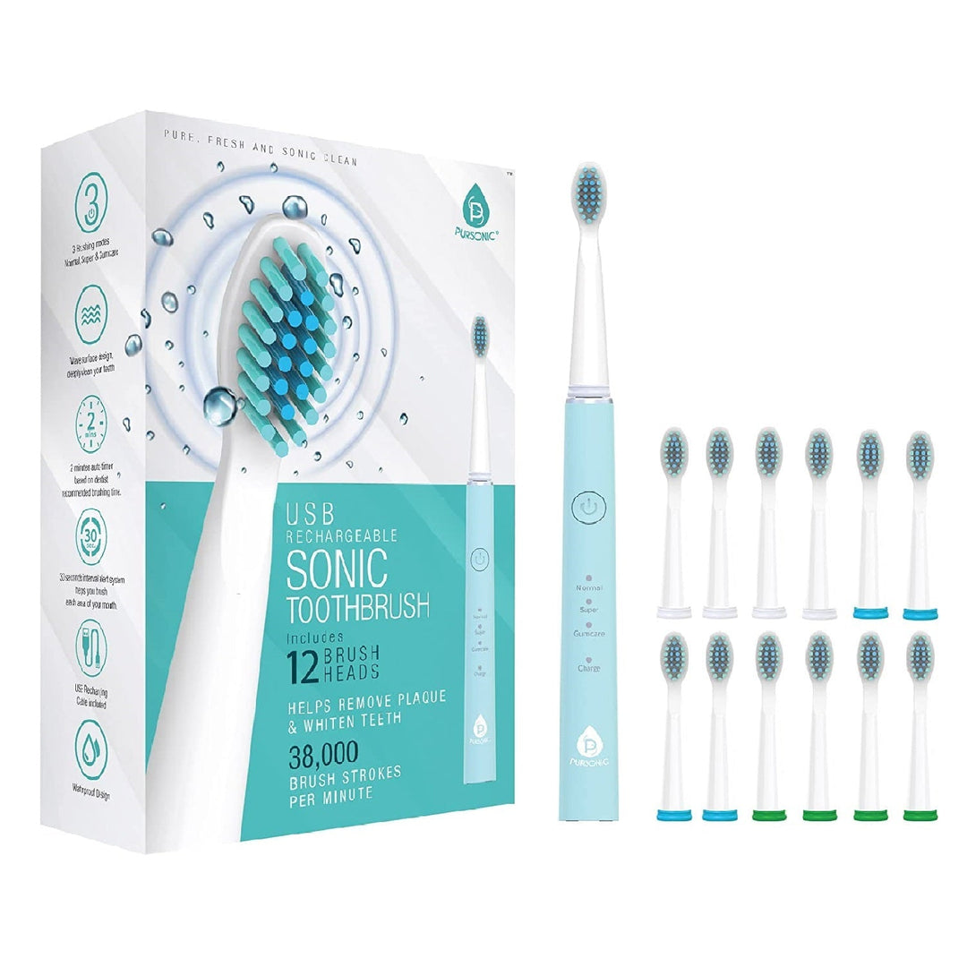 USB Rechargeable Sonic Toothbrush with 12 Brush Heads