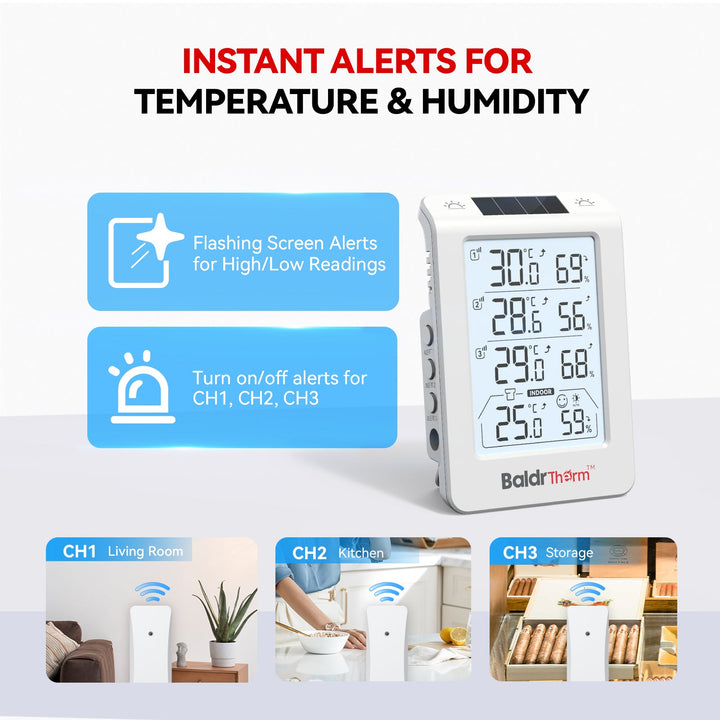 BaldrTherm Three Channel Thermo-Hygrometer With 3 Sensors