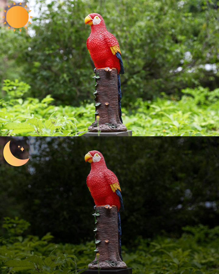 Red Parrot Statue With High-Power Solar Spotlight