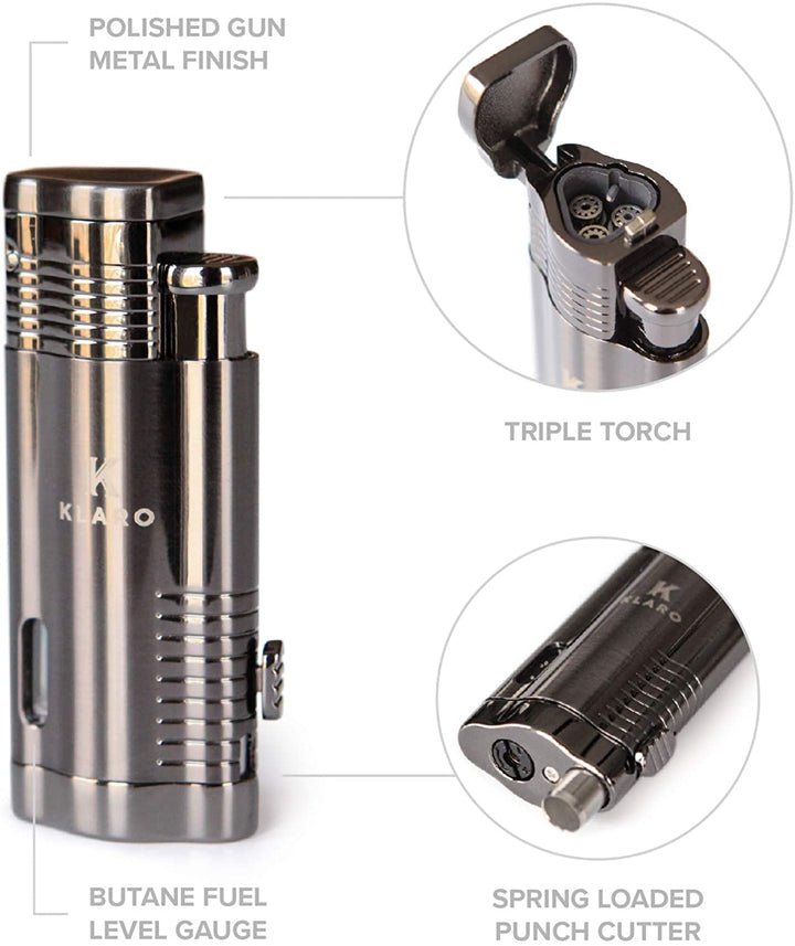 Cigar Accessory Kit Polished Gunmetal Finish Cutter & Torch Lighter by Case Elegance