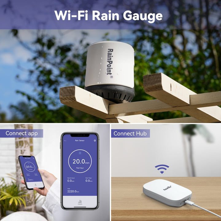 RainPoint Wireless Wi-Fi Digital Rain Gauge with Gateway Hub