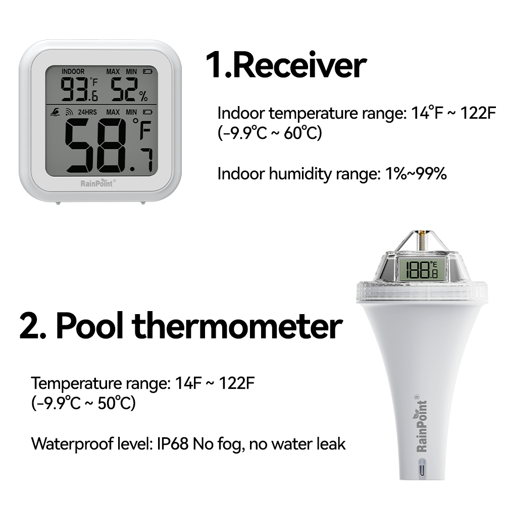 RAINPOINT Wireless Pool Thermometer – Accurate Swimming Pool & Pond Temperature Monitor