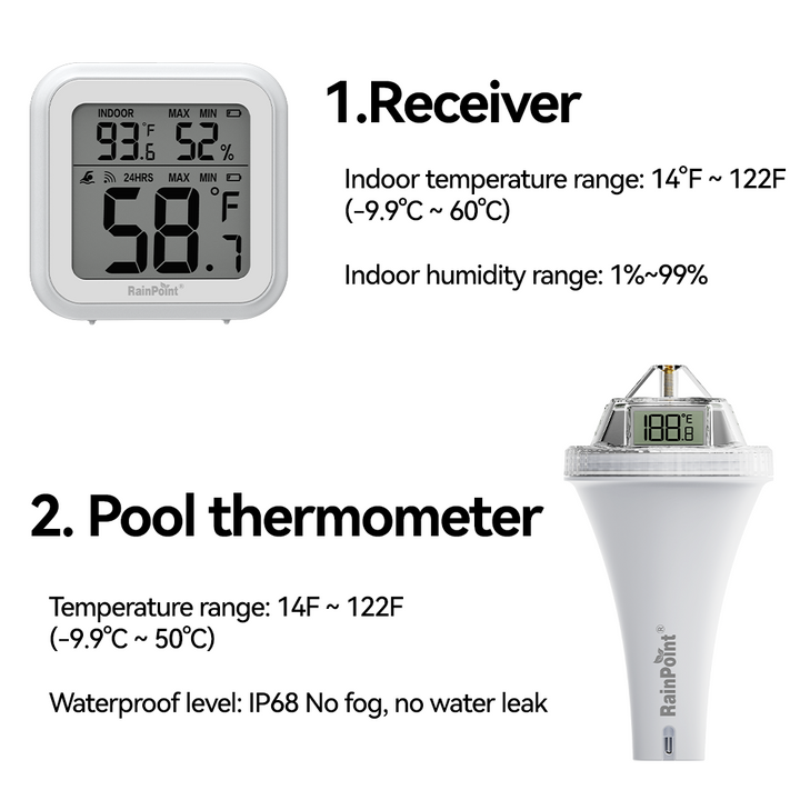 RAINPOINT Wireless Pool Thermometer – Accurate Swimming Pool & Pond Temperature Monitor