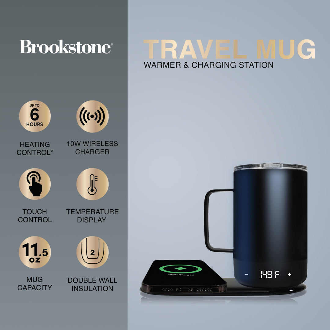 Brookstone Travel Mug Warmer & Wireless Phone Charging Station