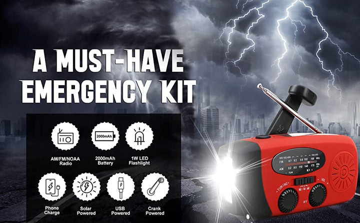 Storm Safe Emergency AM/FM/NOAA Weather Band Radio With Solar Flash Light and Built-in Phone Charger