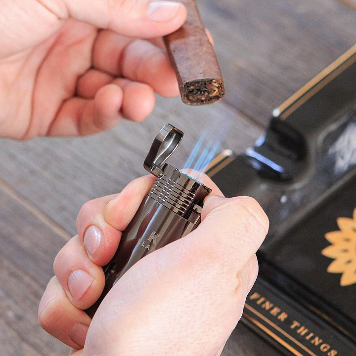 Cigar Accessory Kit Polished Gunmetal Finish Cutter & Torch Lighter by Case Elegance