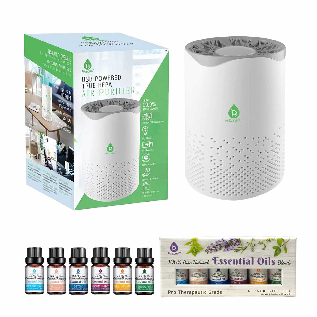 Pursonic Air Purifier with 6-Pack Premium Essential Oils Collection by Pursonic