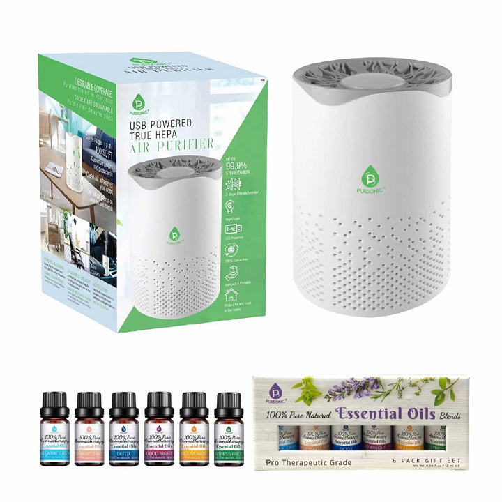 Pursonic Air Purifier with 6-Pack Premium Essential Oils Collection by Pursonic