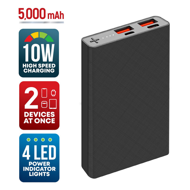 Brookstone 5,000mAh Multi-Port Slim and Fast Power Bank