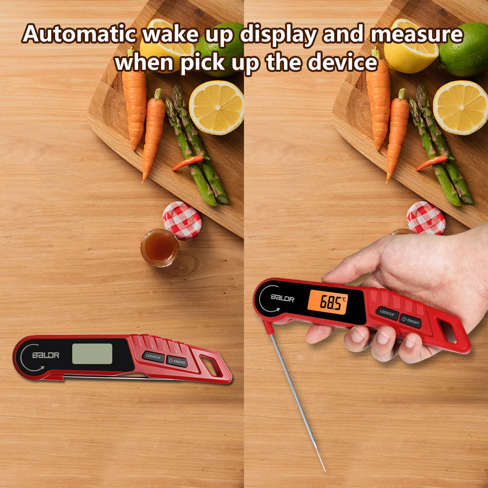 BALDR Digital Meat Thermometer, Instant Read Food Thermometer for Kitchen Cooking and Outdoor BBQ Fast and Accurate reading  Automatic wake up display and measure when pick up the device