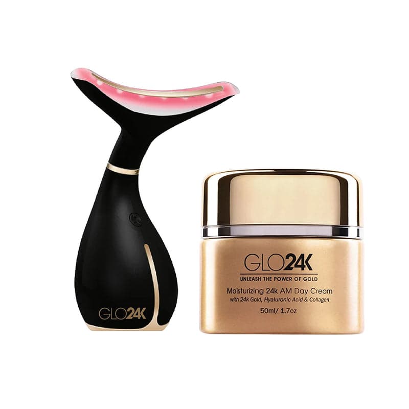GLO24K Neck & Face LED Beauty Massager + 24k Moisturizing Day Cream