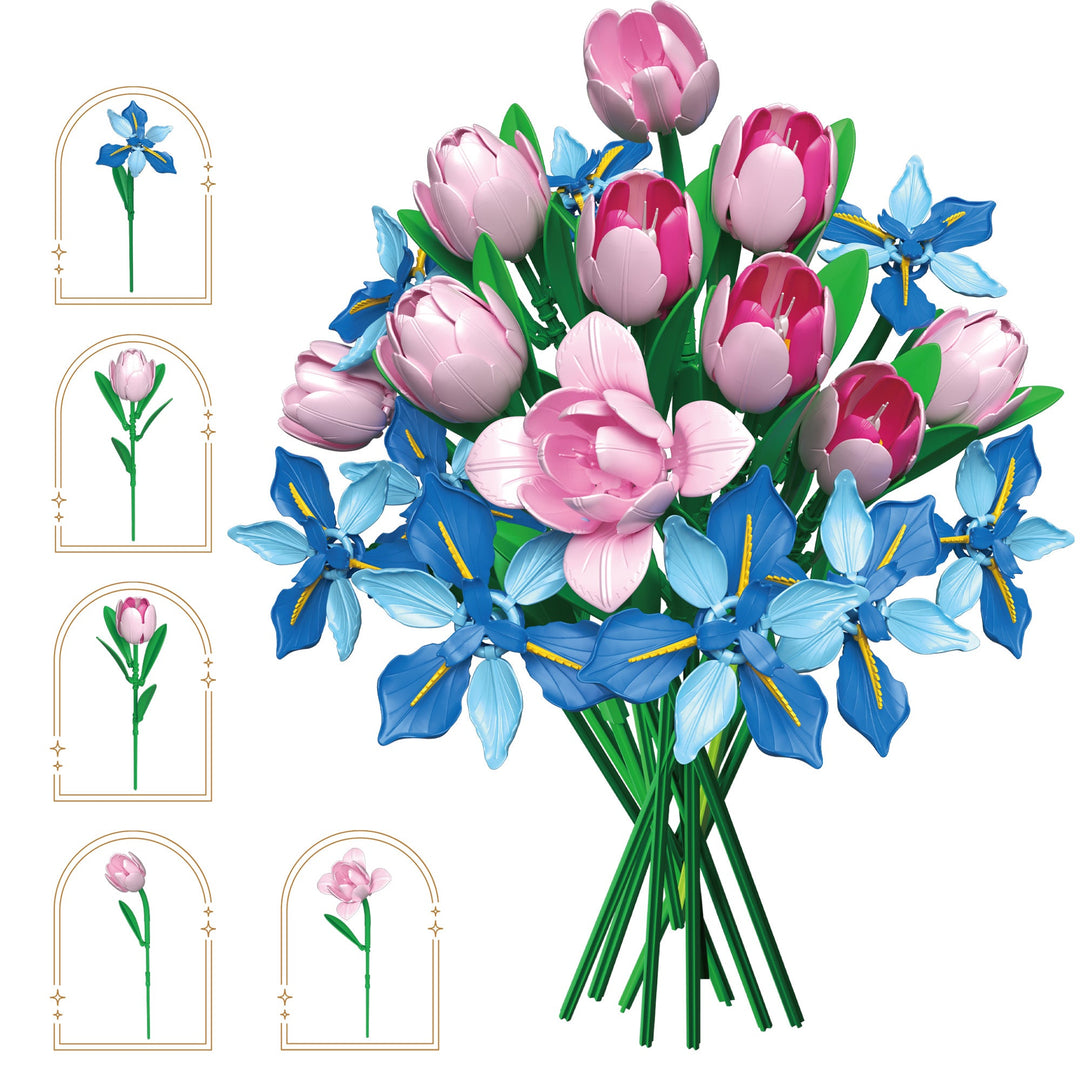 Contixo BK08 Pastel Pink & Blue Flower Bouquet Building Set - 428 Pieces