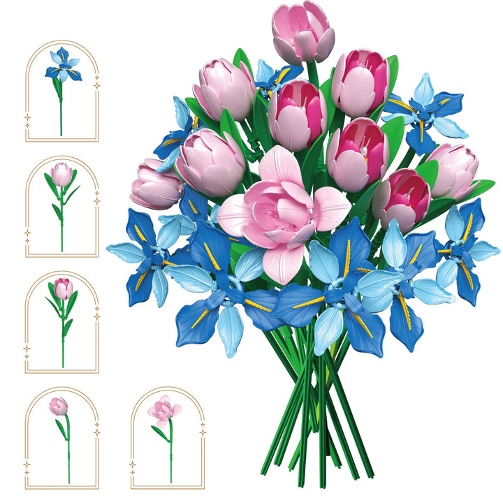 Contixo BK08 Pastel Pink & Blue Flower Bouquet Building Set - 428 Pieces