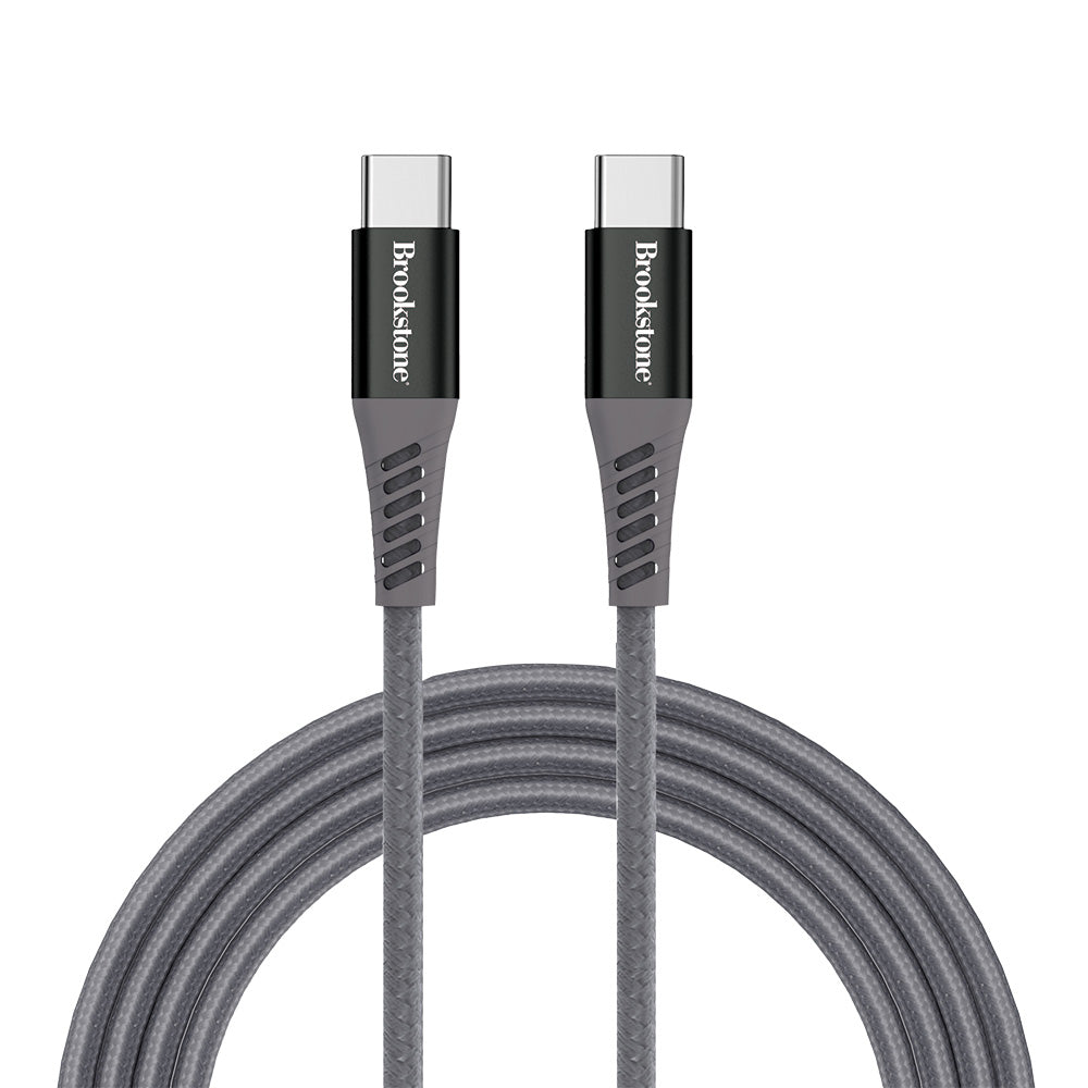Brookstone USB-C to USB-C Braided Charging Cable – 60W, Alloy Tips