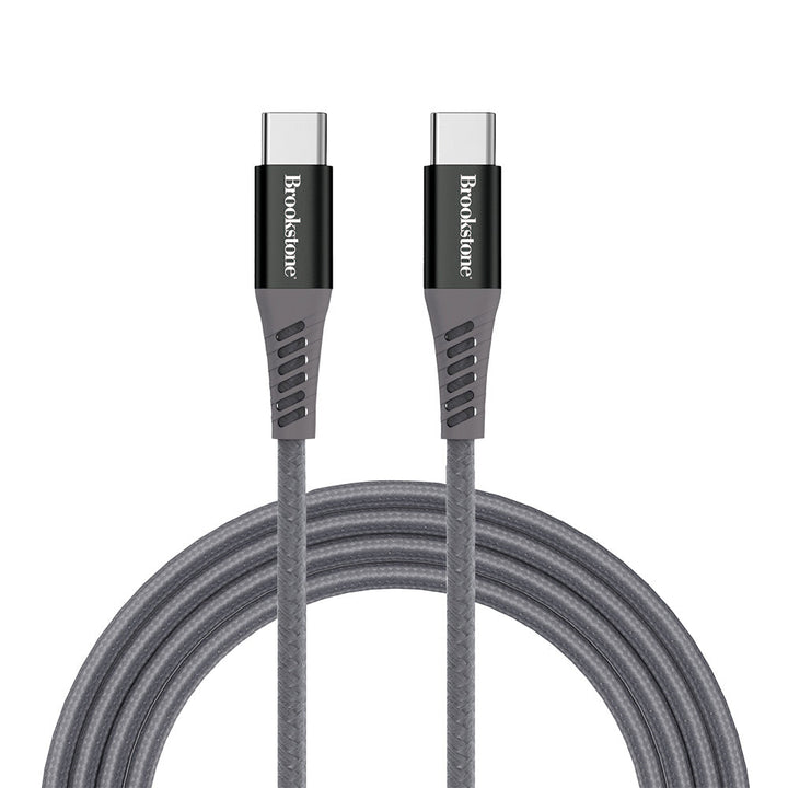 Brookstone USB-C to USB-C Braided Charging Cable – 60W, Alloy Tips