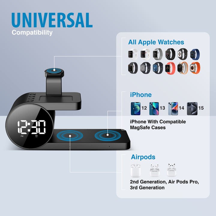 Brookstone 3 in 1 Wireless Charging Station and Alarm Clock