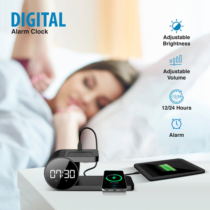 Brookstone 3 in 1 Wireless Charging Station and Alarm Clock