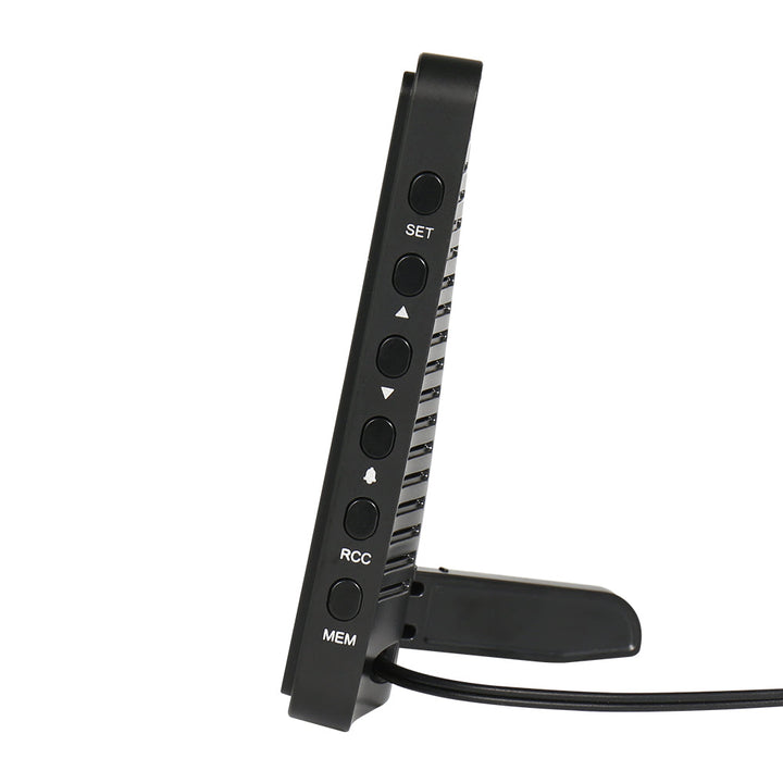 BALDR Atomic Alarm Clock with color backlit display, ideal for bedrooms and offices. Features include atomic RCC receiving function for automatic time setup, easy-to-read large display showing time, day, temperature, and vivid moon phases. Sharp LCD display with adjustable brightness ensures visibility day or night without sleep disruptions. Convenient snooze function, reliable battery backup, and automatic daylight saving time adjustment for hassle-free use. A versatile addition to any room for clear timek