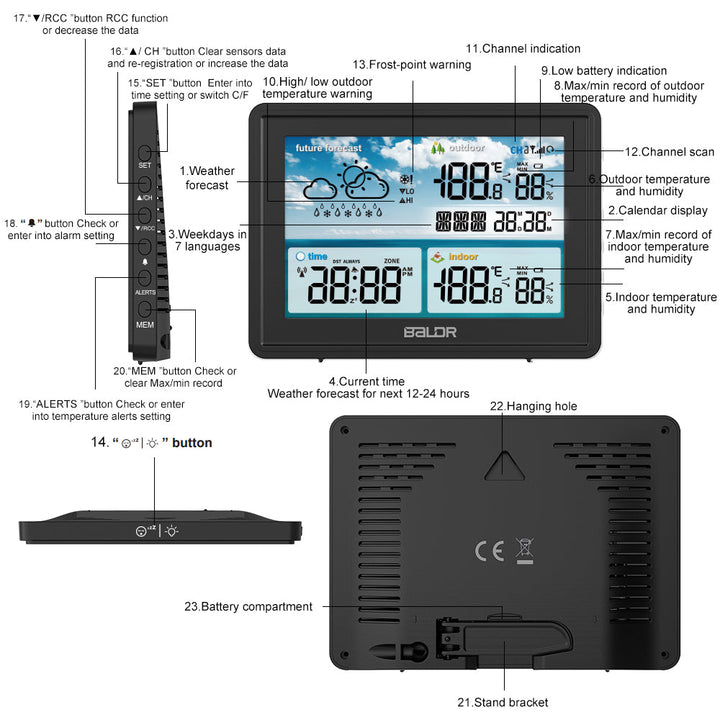 BALDR Atomic Wireless Weather Station With Indoor Outdoor Thermometer & Hygrometer