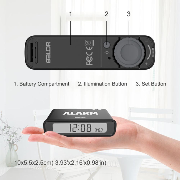 Black Baldr  Flip Alarm Clock with Snooze  product features Digital Travel Clock 2