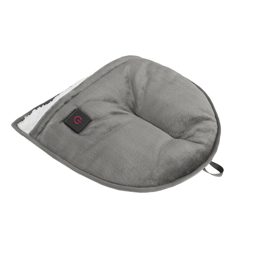 Gray foot warmer with a brand logo on a white background
