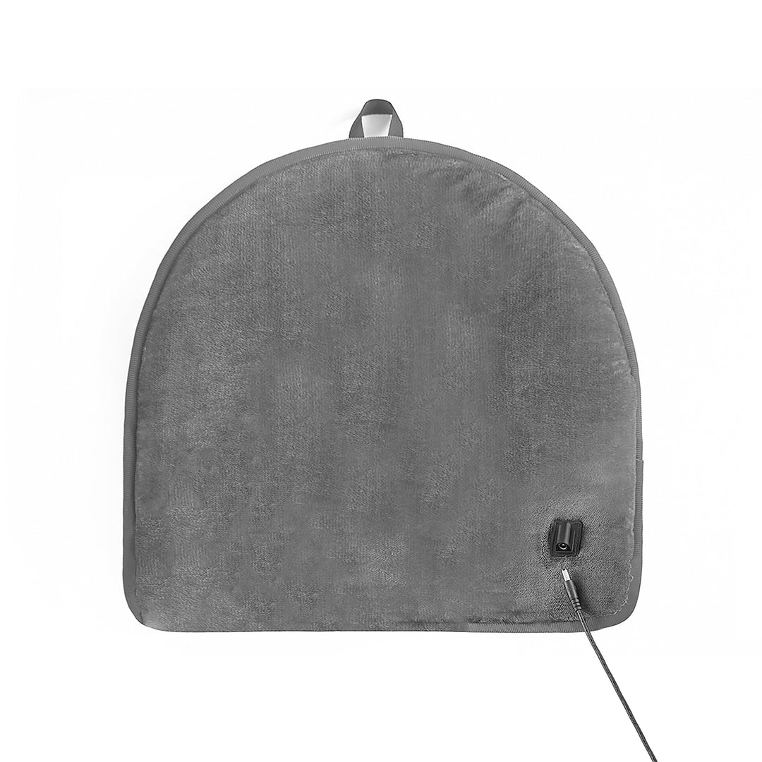 Gray foot warmer with a USB port on a white background