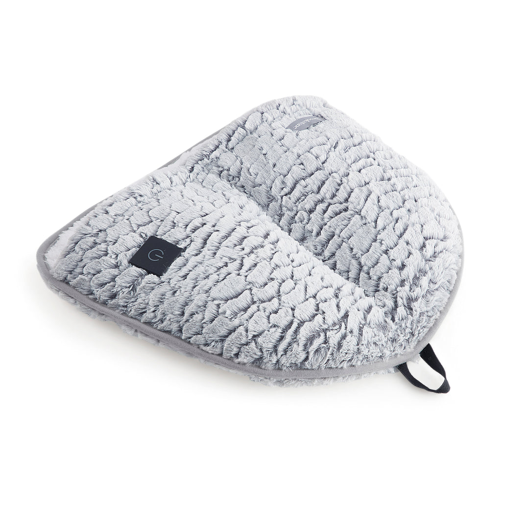 Gray fuzzy foot warmer on a white background